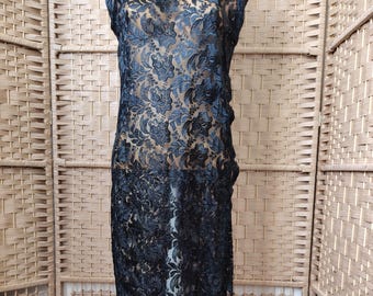 Vintage black lace 1960s does 1920s 1930s dress Size S M