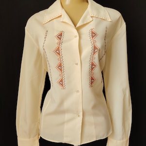 Vintage 1970s folk hungarian peasant hand embroidered blouse Size L
