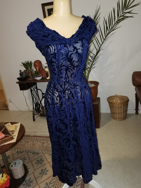 Vintage 1940s velvet navy dress Size S M
