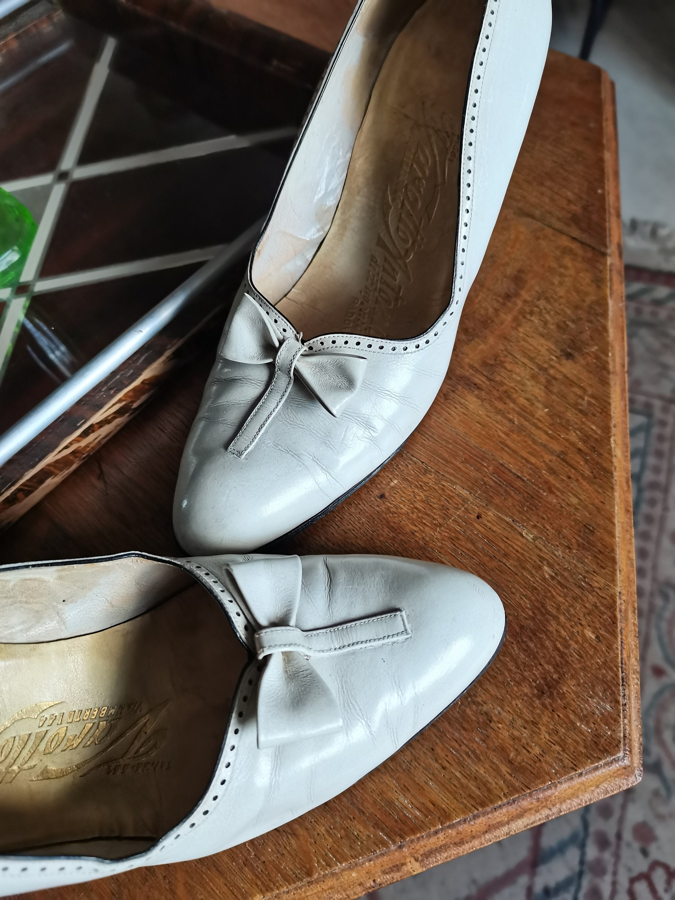 Vintage 1950s cream leather shoes heels FR38 UK5 US7 Etsy