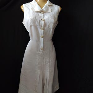 Vintage 1930s linen lace art deco embroidered dress Size M