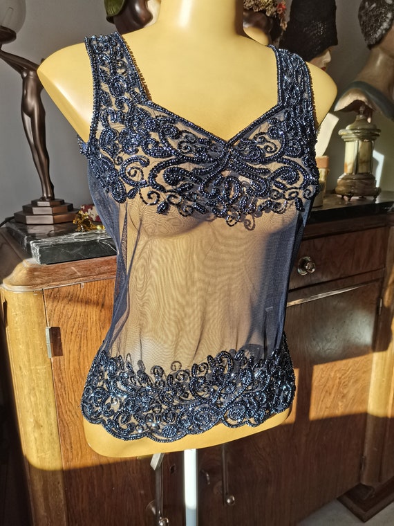 Vintage 1980s does 1920s 1930s beaded sequins top… - image 2