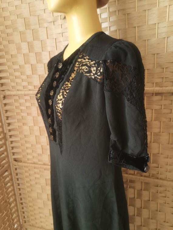 Vintage Lace Neck Velvet Dress