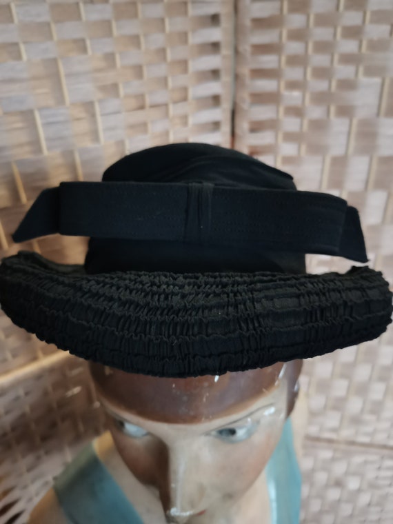 Vintage 1940s black halo hat French - image 6