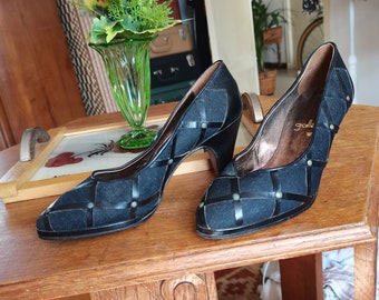 Vintage 1980s does 1940s 1950s black leather shoes heels FR35,5 UK2,5 US4