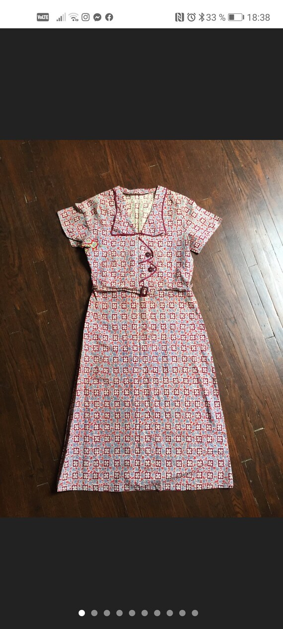 Vintage 1930s feedsack cotton dress Size S M