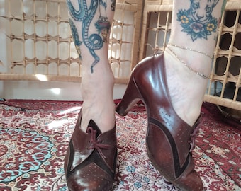 Vintage antique 1930s leather shoes FR38 UK5 US7