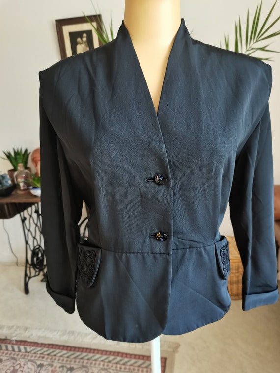 Vintage 1940s black blouse jacket soutache beade