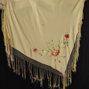 RESERVED Antique 1920s 1930s silk embroidered piano shawl AS IS