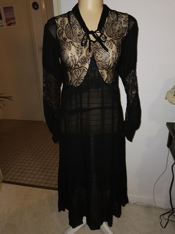 Vintage black silk lace dress 1930s Size S M