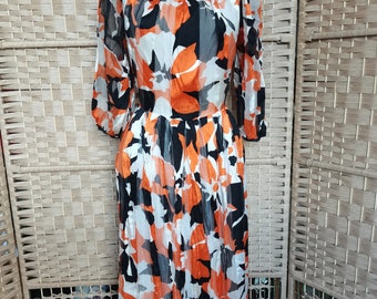 Vintage 1970s mousseline silk floral dress Size M L