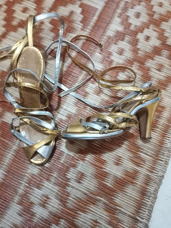 Vintage 1930s gold silver metallic evening leathe… - image 2