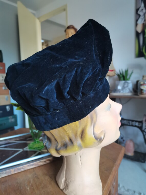 Vintage 1940s  black velvet halo hat french - image 4