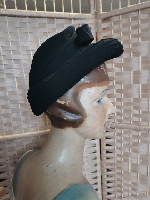 Vintage 1940s black halo hat French - image 4