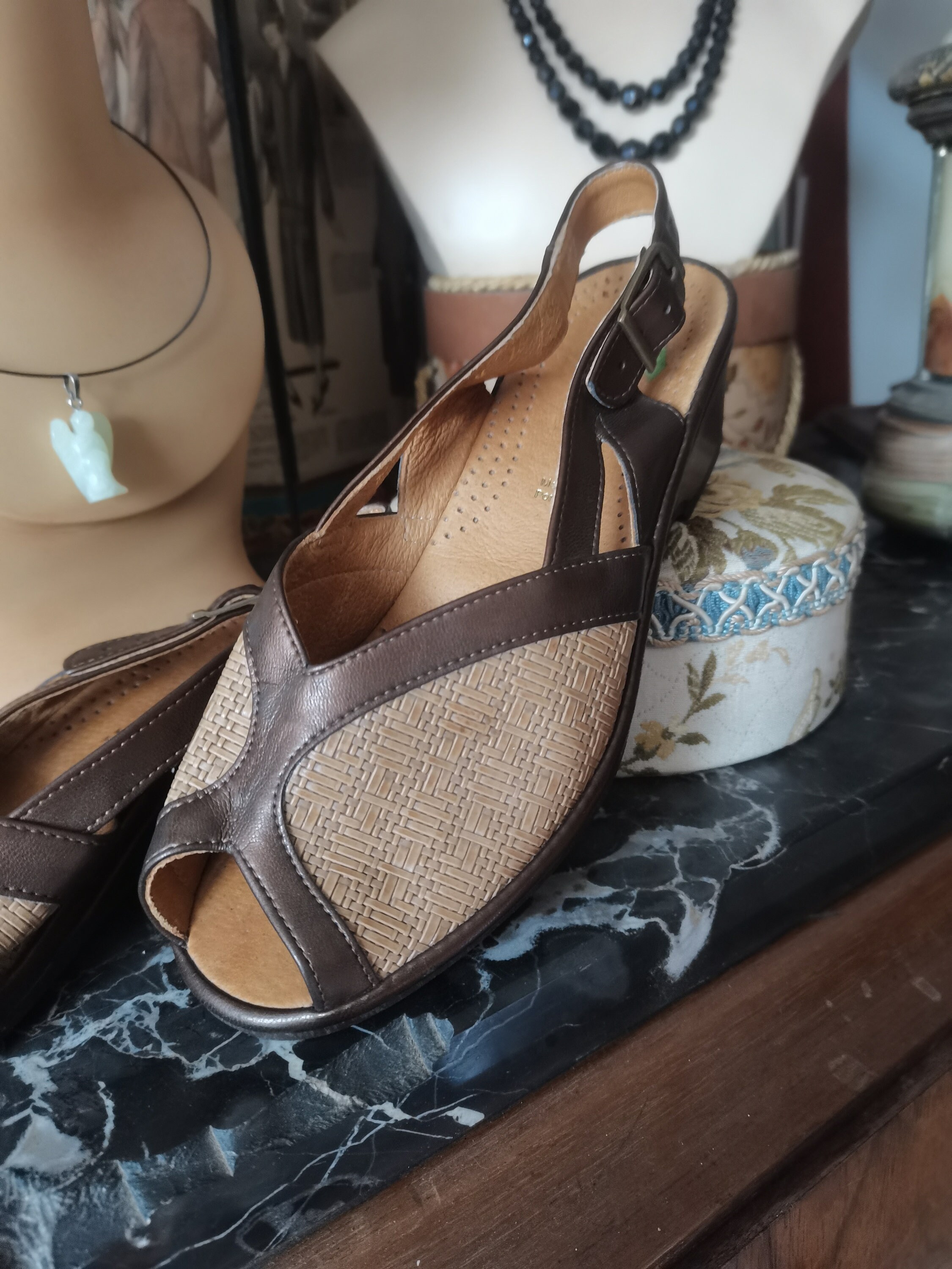 Vintage Does 1940s 1950s Style Shoes Wedges FR37 UK4 US6 Dead 