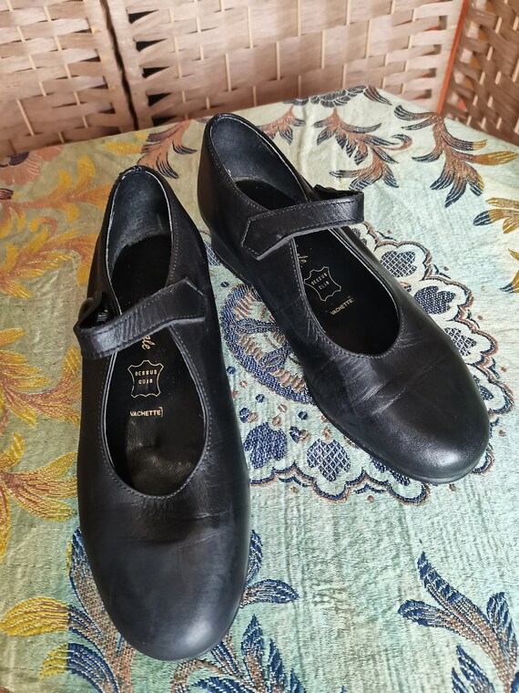 Vintage 1980s does 1920S 1930s black leather shoe… - image 3