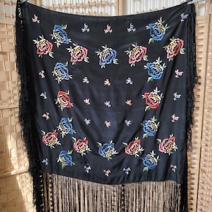 Antique vintage 1920s 1930s silk embroidered piano shawl AS IS