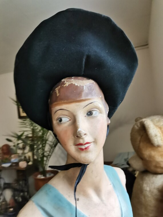 Vintage rare big 1940s black halo hat turban fre