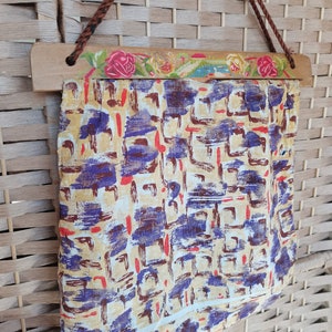 Vintage 1940s 1950s handpainted wood and fabric French bag
