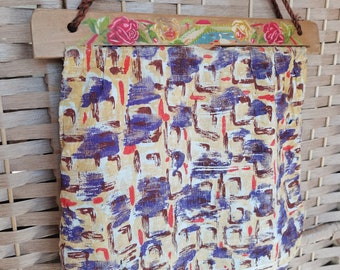 Vintage 1940s 1950s handpainted wood and fabric French bag
