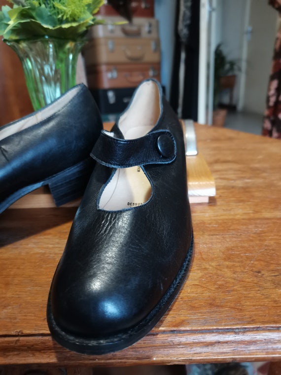 Vintage 1980s does 1920S 1930s black leather shoe… - image 3