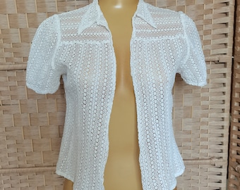 Vintage  1940s 1950s  crochet lace blouse bolero Size  XS S