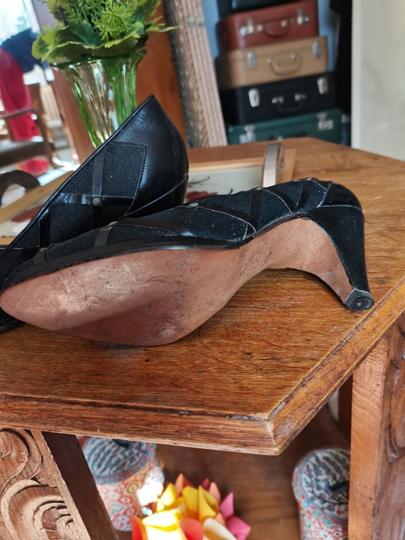 Vintage 1980s does 1940s 1950s black leather shoe… - image 4