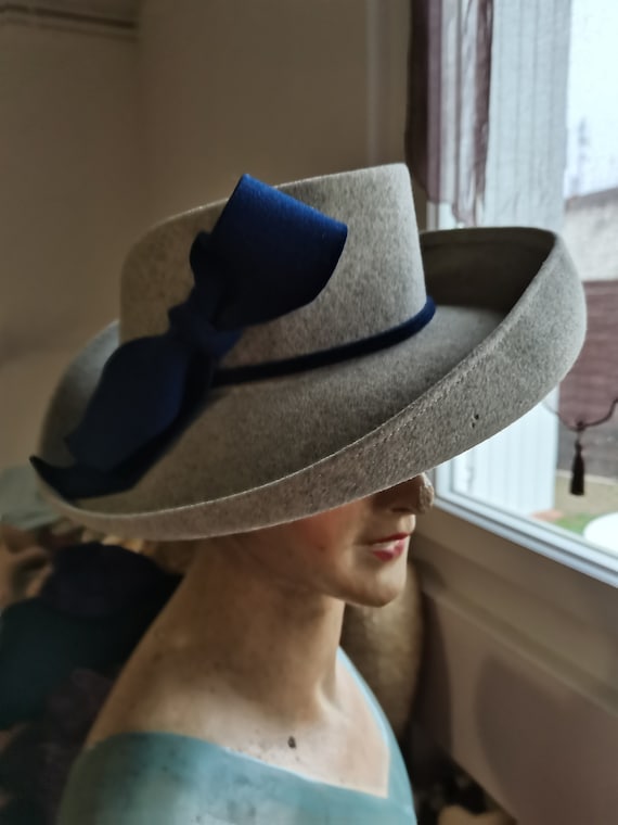 Vintage 1930s 1940s French grey hat