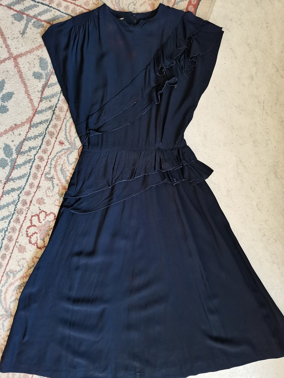 Vintage 1940s rayon navy blue dress Size XS S