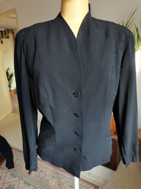 Vintage 1940s black blouse jacket soutache beade