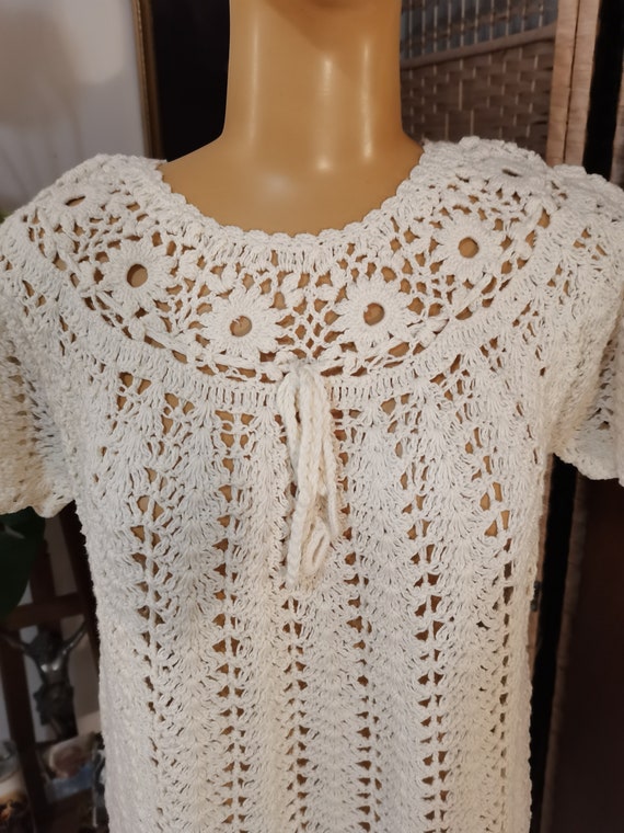 Vintage 1960s does 1930s hand crocheted blouse Si… - image 3