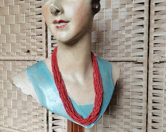 Vintage 1970s does 1920s 1930s beaded flapper art deco coral necklace