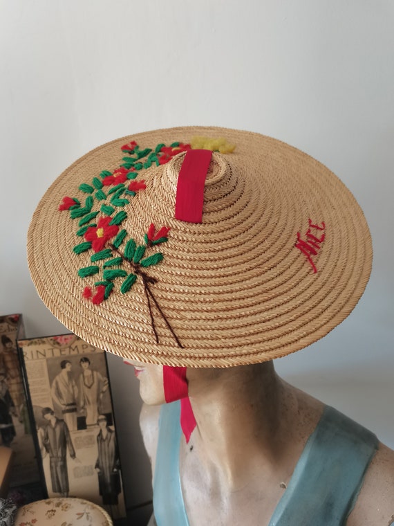 Vintage  rare 1930s 1940s straw French Riviera pr… - image 1