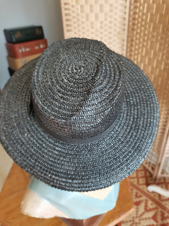 Vintage 1940s straw  black hat french dead stock - image 2