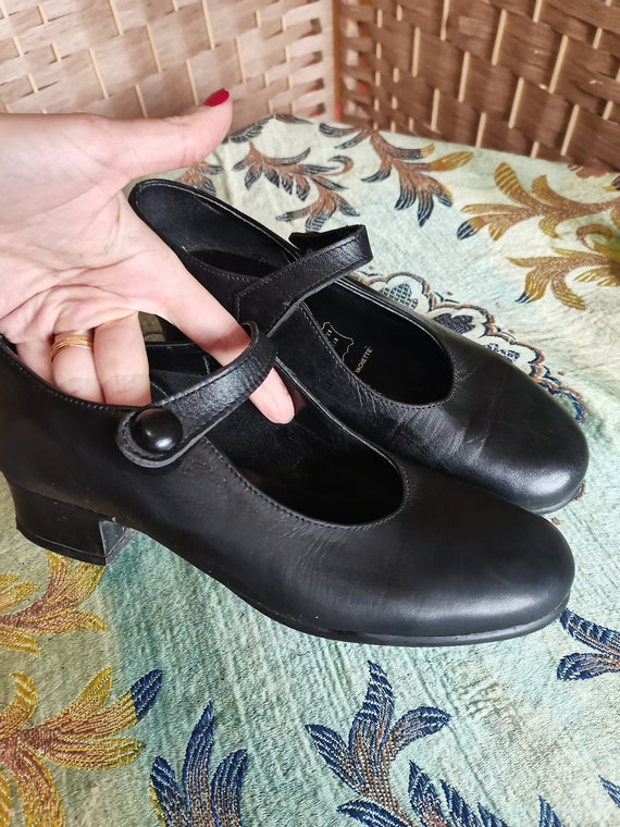 Vintage 1980s does 1920S 1930s black leather shoe… - image 5