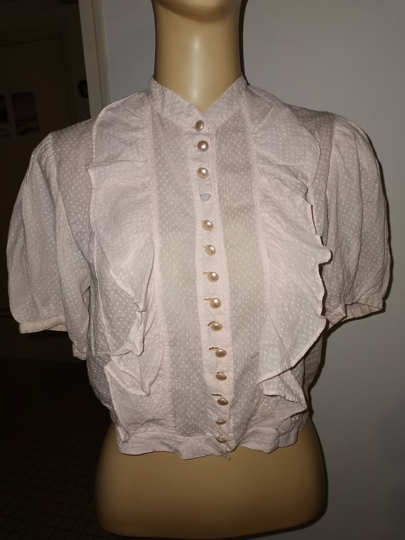 Vintage 1930s pink sheer cotton blouse Size S M