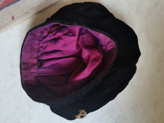 Vintage 1940s  black velvet halo hat french - image 5