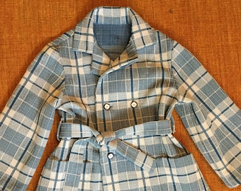 Boy's Polyester Blue Plaid Overcoat