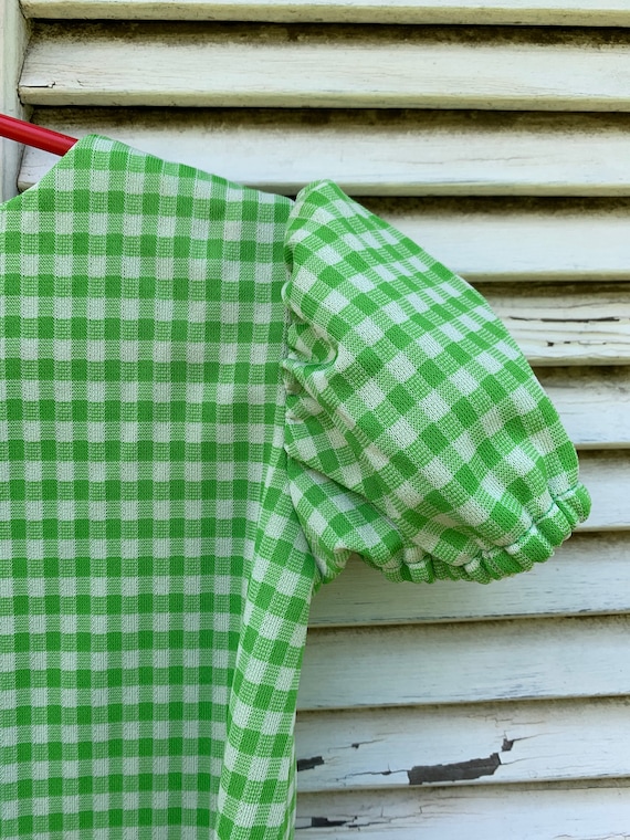 70's Little Girl's Green & White Check Polyester … - image 8