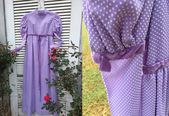 Young Teen's Sweet Granny Dress Purple Dotted Swi… - image 1