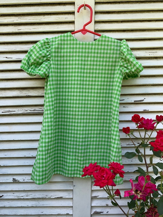 70's Little Girl's Green & White Check Polyester … - image 5