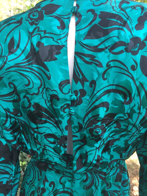 Turquoise & Black Silk Studio 80s Dress - image 8