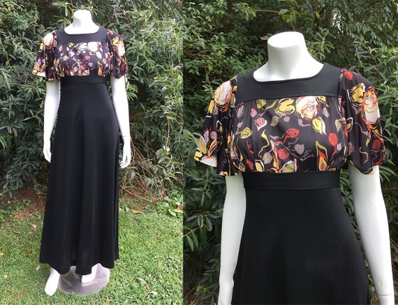 Black Polyester Butterfly Sleeve Maxi Dress Etsy
