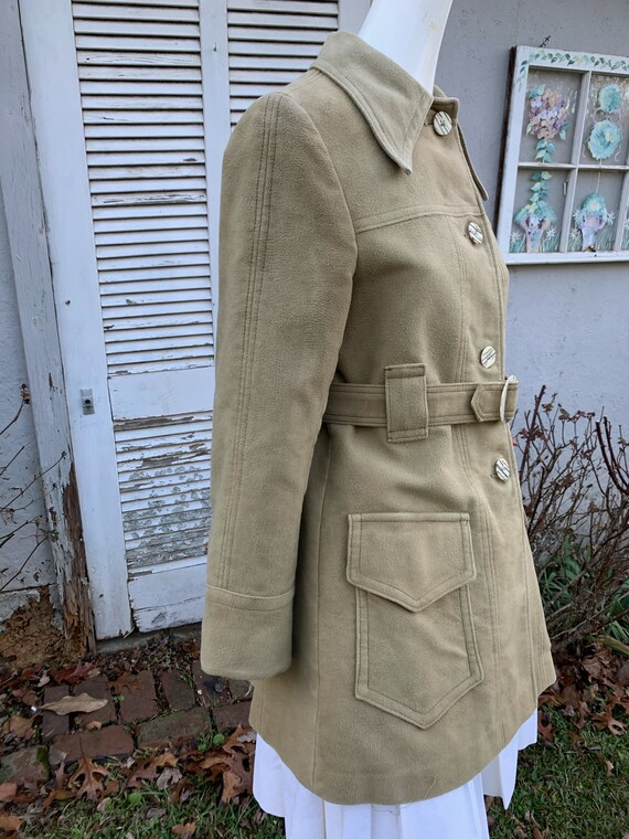 70's  Pale Olive Green Mod Belted Short Coat With… - image 3