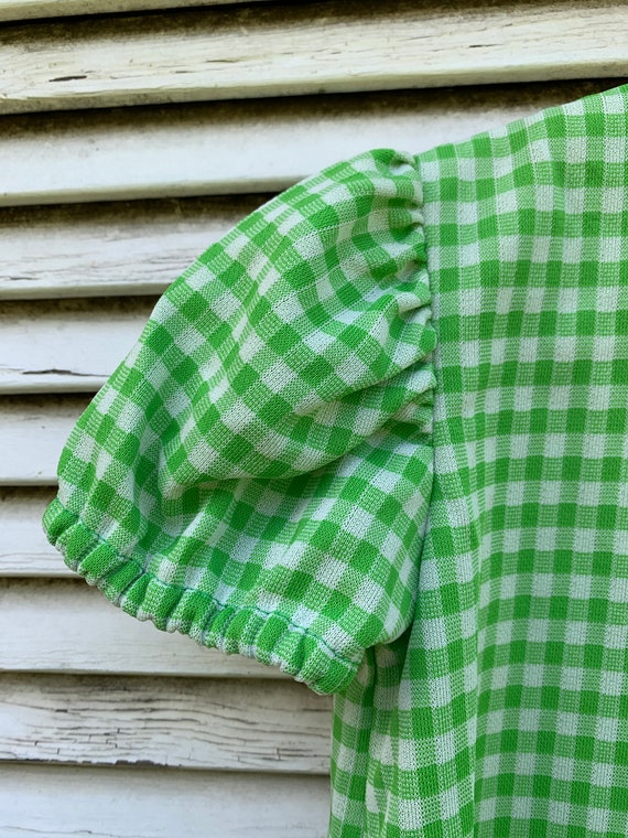 70's Little Girl's Green & White Check Polyester … - image 7