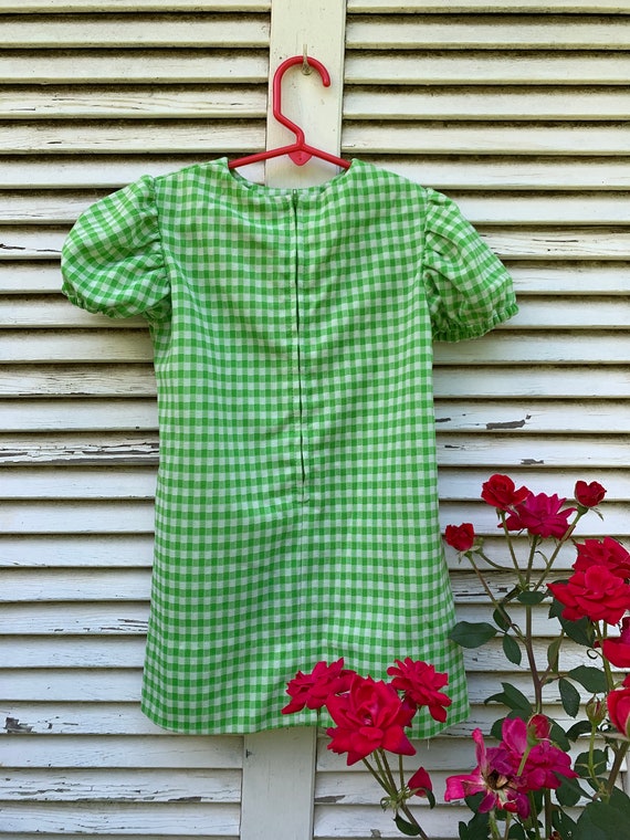 70's Little Girl's Green & White Check Polyester … - image 10