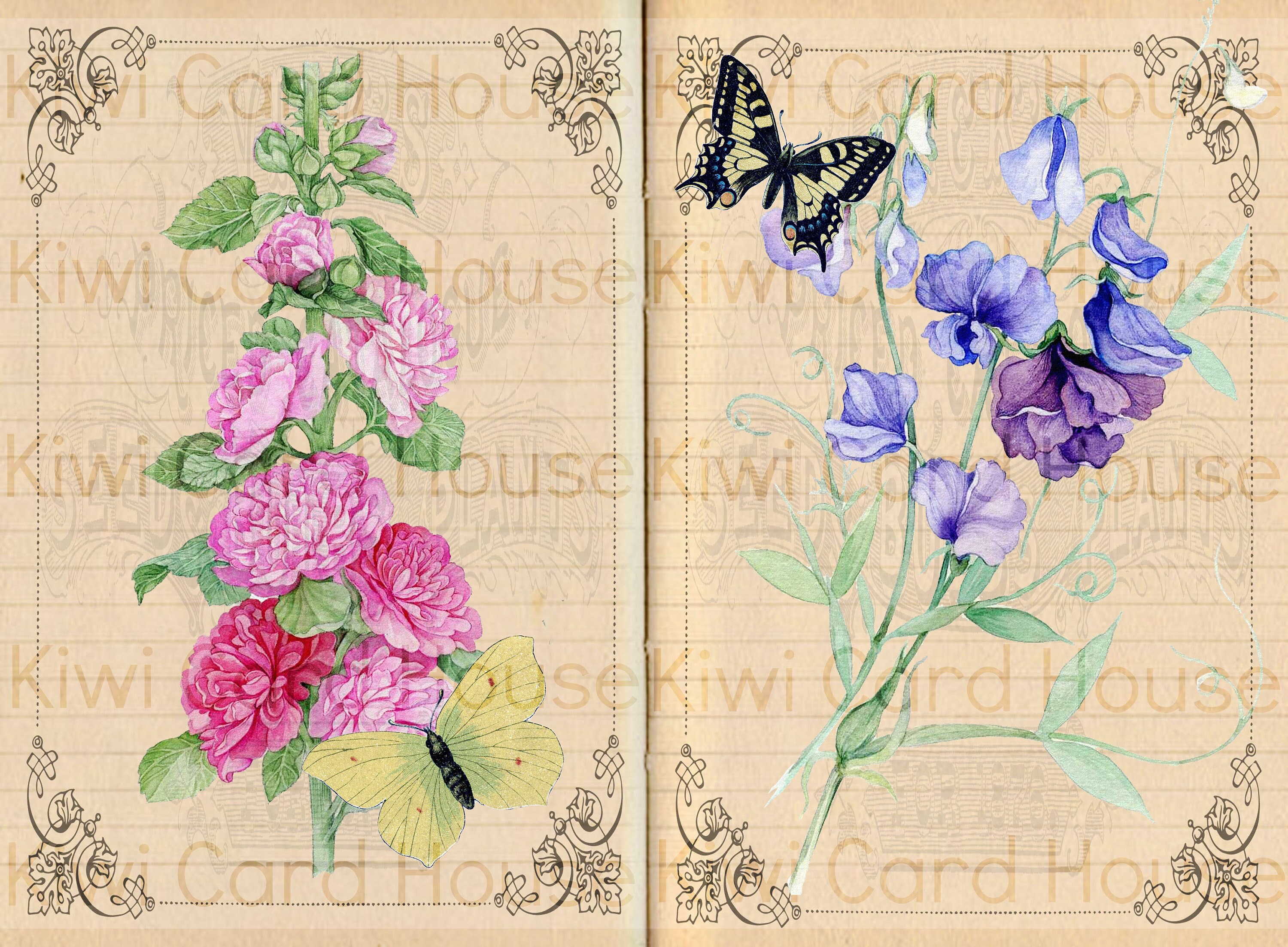 Printable Vintage Floral Junk Journal Pages Flowers A4 Etsy UK
