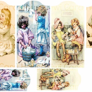Victorian Doll Girls, Printable Tags, Ephemera, Collage Sheet, Junk Journals, Scrapbooking image 1