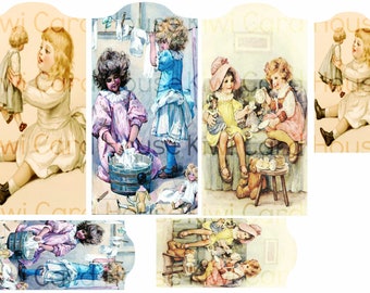 Victorian Doll Girls, Printable Tags, Ephemera, Collage Sheet, Junk Journals, Scrapbooking