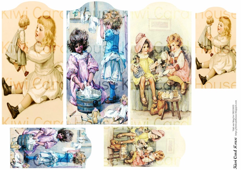 Victorian Doll Girls, Printable Tags, Ephemera, Collage Sheet, Junk Journals, Scrapbooking image 1